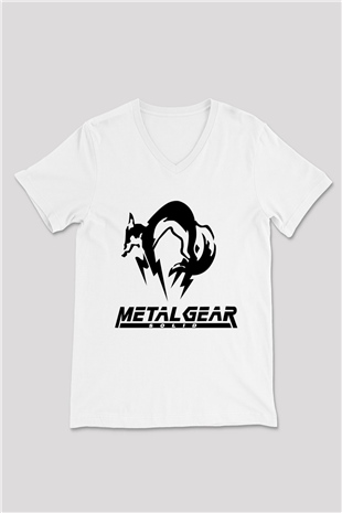 Metal Gear Solid Beyaz Unisex V Yaka Tişört T-Shirt