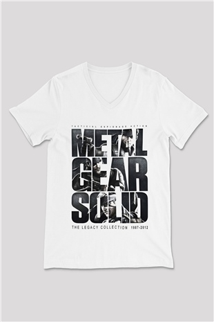 Metal Gear Solid Beyaz Unisex V Yaka Tişört T-Shirt