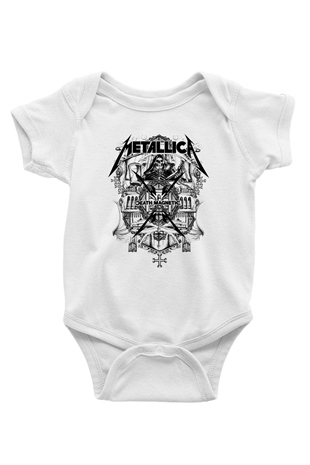 Metallica Baskılı Beyaz Unisex Bebek Body - Zıbın