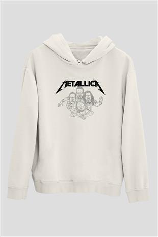 Metallica Baskılı Beyaz Unisex Kapüşonlu Sweatshirt