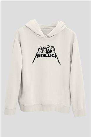 Metallica Baskılı Beyaz Unisex Kapüşonlu Sweatshirt