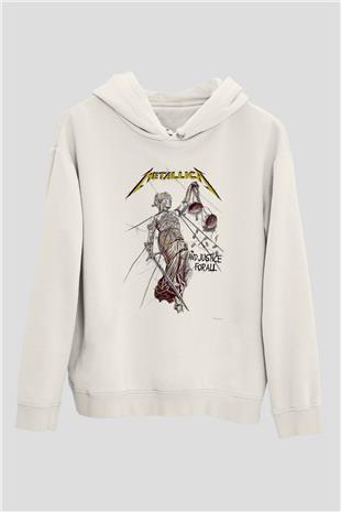Metallica Baskılı Beyaz Unisex Kapüşonlu Sweatshirt