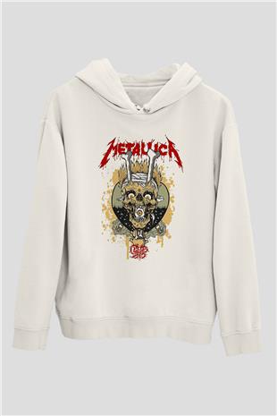 Metallica Baskılı Beyaz Unisex Kapüşonlu Sweatshirt