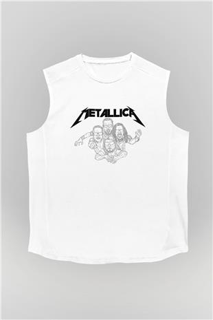 Metallica Baskılı Beyaz Unisex Kolsuz Tişört - Tshirt