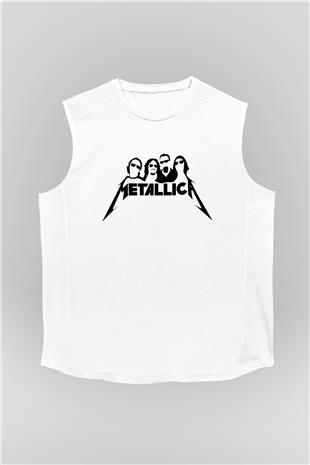 Metallica Baskılı Beyaz Unisex Kolsuz Tişört - Tshirt