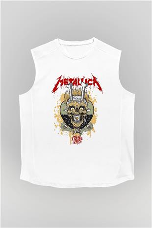 Metallica Baskılı Beyaz Unisex Kolsuz Tişört - Tshirt