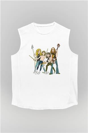 Metallica Baskılı Beyaz Unisex Kolsuz Tişört - Tshirt