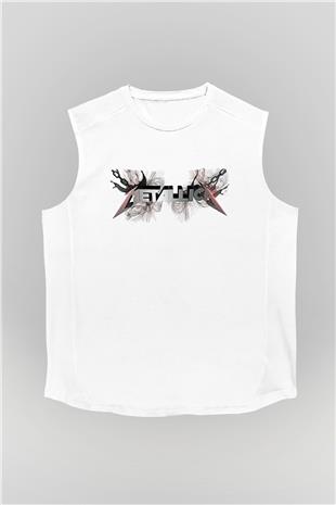 Metallica Baskılı Beyaz Unisex Kolsuz Tişört - Tshirt