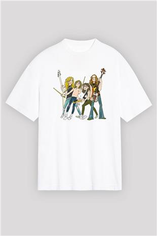 Metallica Baskılı Beyaz Unisex Oversize Tişört - Tshirt