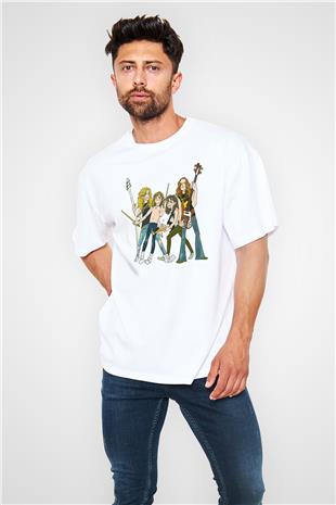 Metallica Baskılı Beyaz Unisex Oversize Tişört - Tshirt
