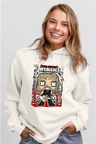 Metallica  Baskılı Unisex Beyaz Hoodie