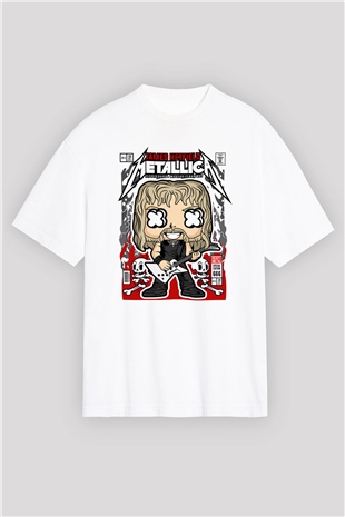 Metallica  Baskılı Unisex Beyaz Oversize Tişört