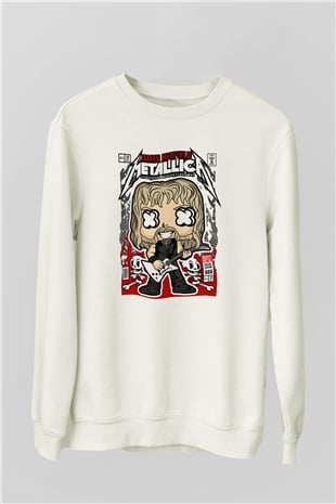 Metallica  Baskılı Unisex Beyaz Sweatshirt