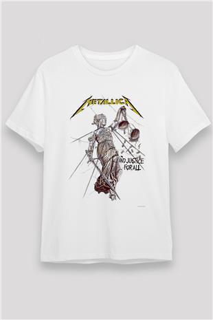 Metallica Baskılı Unisex Beyaz Tişört - Tshirt