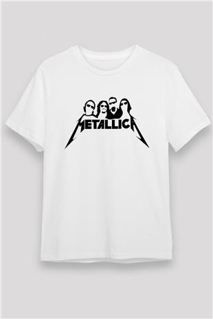 Metallica Baskılı Unisex Beyaz Tişört - Tshirt
