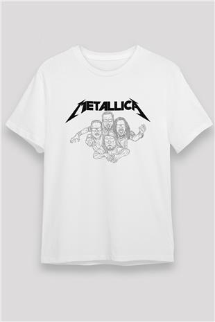 Metallica Baskılı Unisex Beyaz Tişört - Tshirt