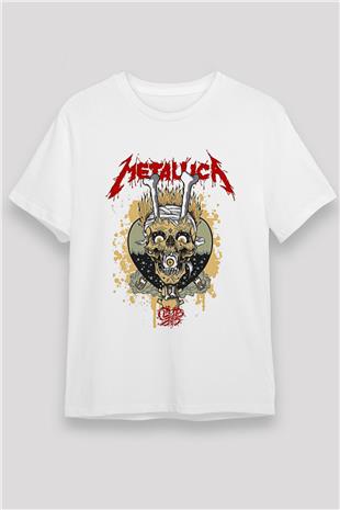 Metallica Baskılı Unisex Beyaz Tişört - Tshirt