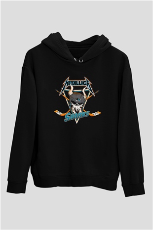 Metallica Baskılı Unisex Siyah Kapüşonlu Sweatshirt
