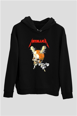 Metallica Baskılı Unisex Siyah Kapüşonlu Sweatshirt