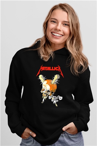 Metallica Baskılı Unisex Siyah Kapüşonlu Sweatshirt
