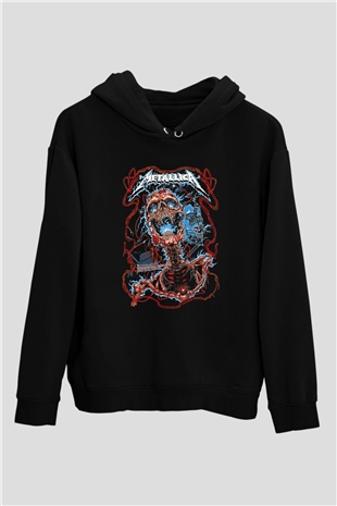 Metallica Baskılı Unisex Siyah Kapüşonlu Sweatshirt