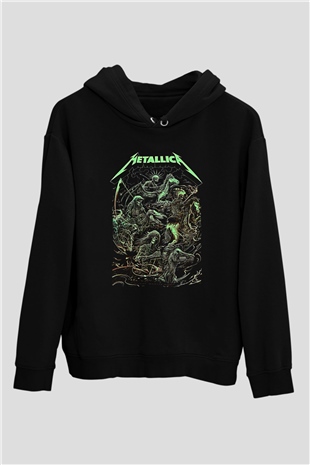 Metallica Baskılı Unisex Siyah Kapüşonlu Sweatshirt