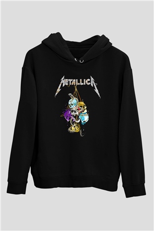 Metallica Baskılı Unisex Siyah Kapüşonlu Sweatshirt