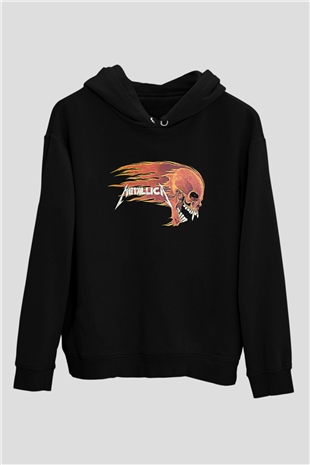 Metallica Baskılı Unisex Siyah Kapüşonlu Sweatshirt