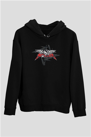 Metallica Baskılı Unisex Siyah Kapüşonlu Sweatshirt