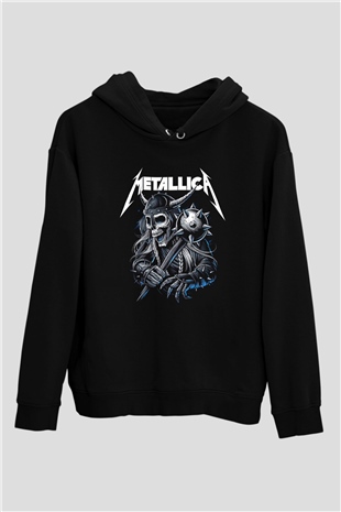 Metallica Baskılı Unisex Siyah Kapüşonlu Sweatshirt