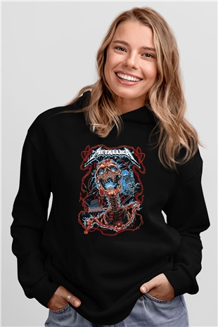 Metallica Baskılı Unisex Siyah Kapüşonlu Sweatshirt
