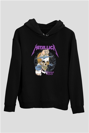 Metallica Baskılı Unisex Siyah Kapüşonlu Sweatshirt