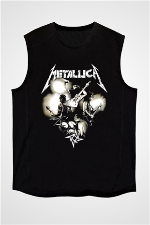Metallica Baskılı Unisex Siyah Kolsuz Tişört - Tshirt