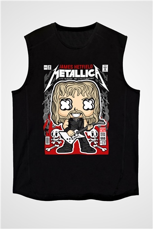 Metallica Baskılı Unisex Siyah Kolsuz Tişört