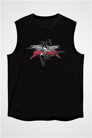 Metallica Baskılı Unisex Siyah Kolsuz Tişört - Tshirt
