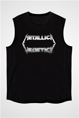 Metallica Baskılı Unisex Siyah Kolsuz Tişört - Tshirt
