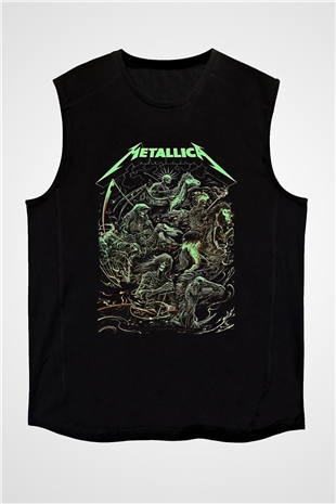 Metallica Baskılı Unisex Siyah Kolsuz Tişört - Tshirt