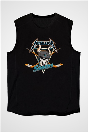 Metallica Baskılı Unisex Siyah Kolsuz Tişört - Tshirt