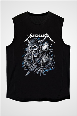 Metallica Baskılı Unisex Siyah Kolsuz Tişört - Tshirt