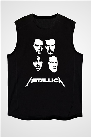 Metallica Baskılı Unisex Siyah Kolsuz Tişört - Tshirt