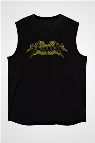 Metallica Baskılı Unisex Siyah Kolsuz Tişört - Tshirt