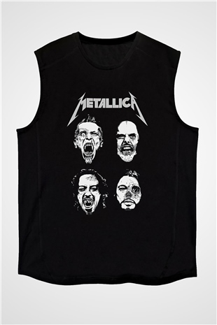 Metallica Baskılı Unisex Siyah Kolsuz Tişört - Tshirt