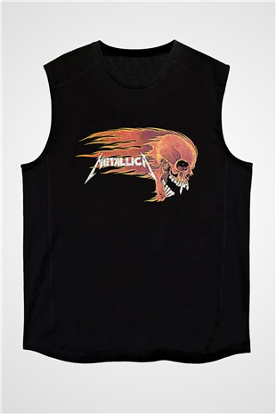 Metallica Baskılı Unisex Siyah Kolsuz Tişört - Tshirt