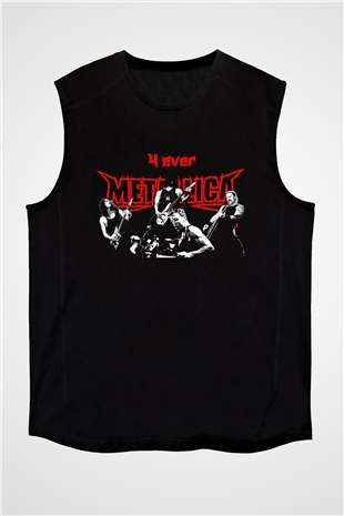 Metallica Baskılı Unisex Siyah Kolsuz Tişört - Tshirt