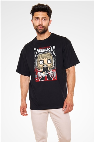 Metallica Baskılı Unisex Siyah Oversize Tişört