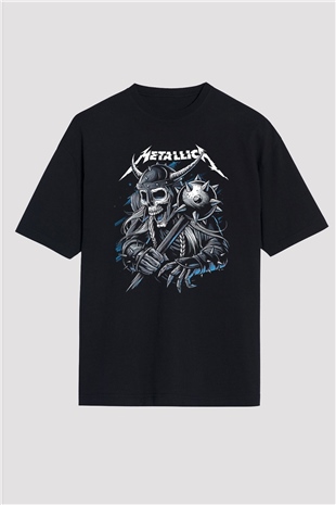 Metallica Baskılı Unisex Siyah Oversize Tişört - Tshirt
