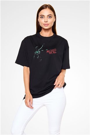 Metallica Baskılı Unisex Siyah Oversize Tişört - Tshirt