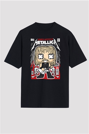 Metallica Baskılı Unisex Siyah Oversize Tişört