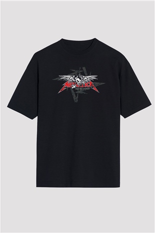 Metallica Baskılı Unisex Siyah Oversize Tişört - Tshirt