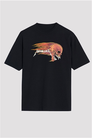 Metallica Baskılı Unisex Siyah Oversize Tişört - Tshirt